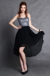 4105-3 Sukienka z miseczkami z cekinów z dłuższym tyłem - czarny